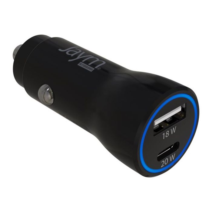 JAYM - Chargeur allume cigare pour voiture - 2 USB - noir