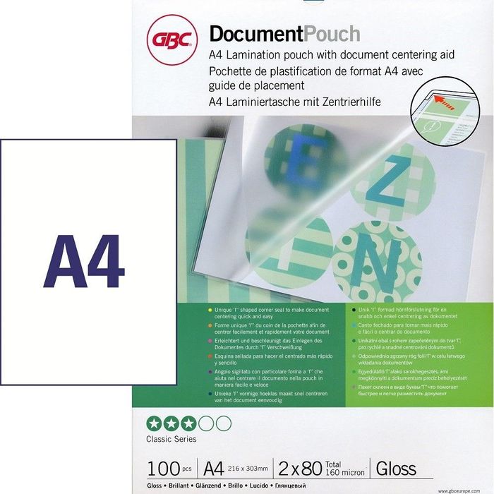 GBC - 100 pochettes de plastification A4 (216 x 303 mm) - 80 microns -  brillantes Pas Cher