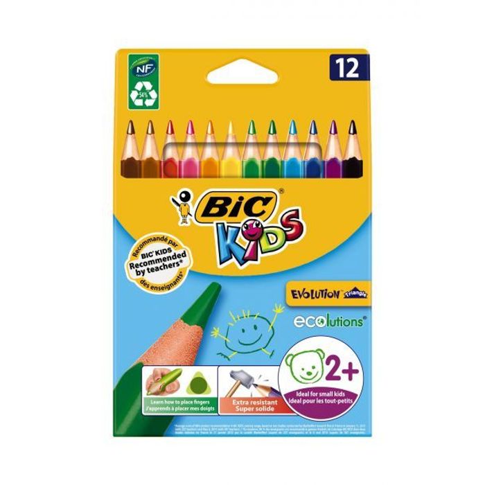 BIC KiDS Evolution - 12 crayons de couleurs triangulaires Pas Cher