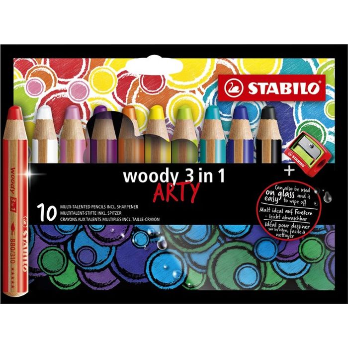 STABILO Woody Arty - 10 Crayons de couleur avec taille-crayon Pas Cher