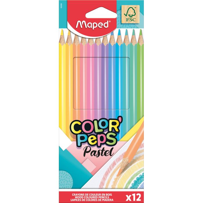 Maped Color'Peps Pastel - 12 Crayons de couleur - couleurs pastels  assorties Pas Cher