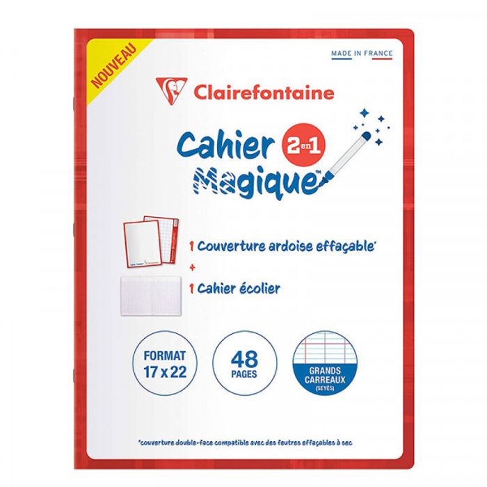 Clairefontaine - Cahier magique ardoise 17 x 22 cm - 48 pages - grands  carreaux (Seyes) - couverture effaçable double-face Pas Cher