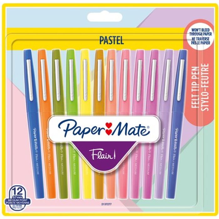 Paper Mate Flair Pastel - Pack de 12 feutres fins - pointe moyenne