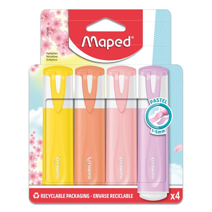 Maped Fluo Peps Pastel - Pack de 4 surligneurs - couleurs pastels assorties  Pas Cher