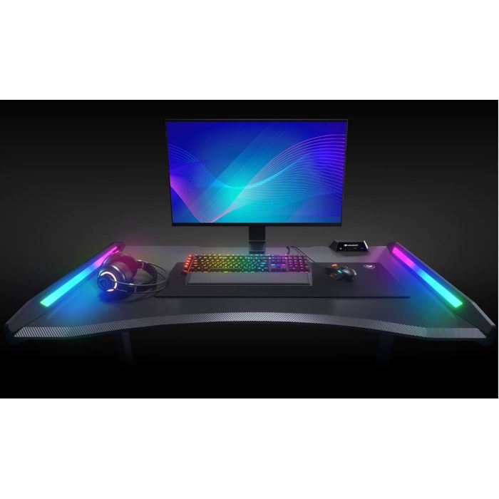 Bureau Gaming LED 120cm, Bureau Gamer en Fibre de Carbone, Bureau  Informatique Ergonomique avec Lumière RGB, Tapis de