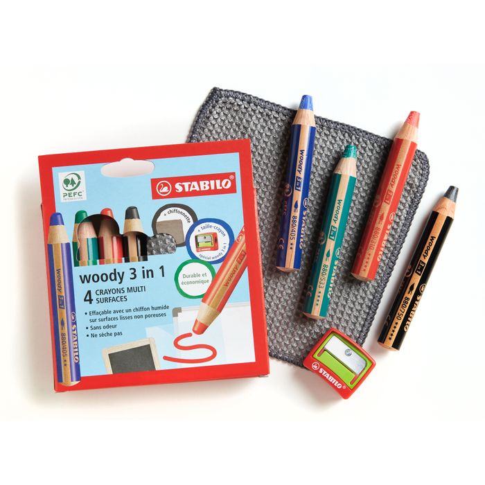 Stabilo Woody 3-in-1 Crayons de Couleur Pastel Lot de 6 + taille-crayon (+3  ans)