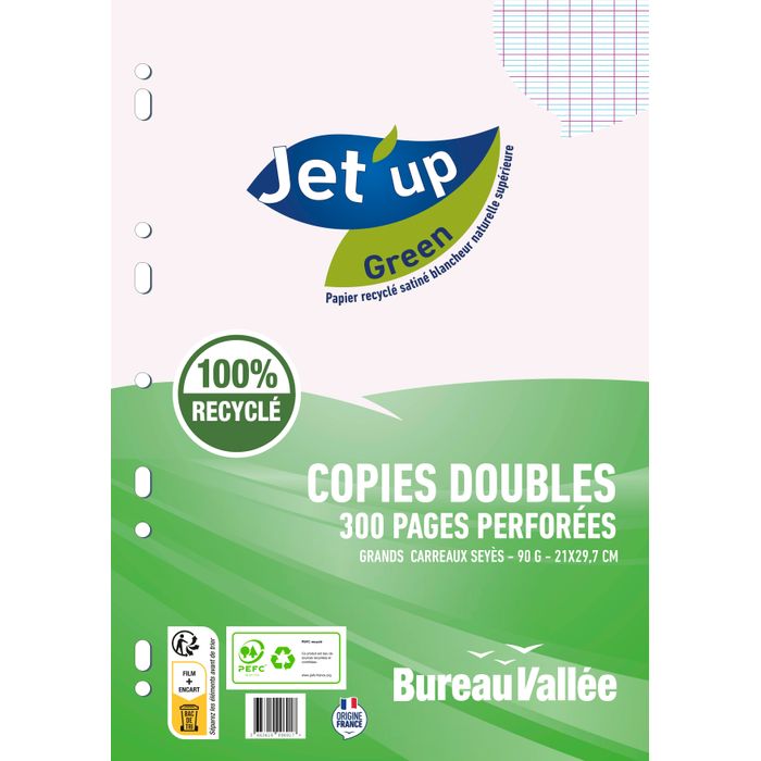 Jet'Up Green - 300 copies doubles A4 - grands carreaux - perforées Pas Cher