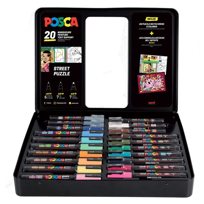 Posca Street Puzzle - Pack de 20 marqueurs – coffret métallique