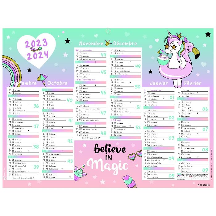Calendrier Mural Arc-en-ciel 2026 – 13 Mois (janvier à Janvier) Avec Grandes Cases, Vacances Scolaires, Fêtes Et Numéros De Semaine