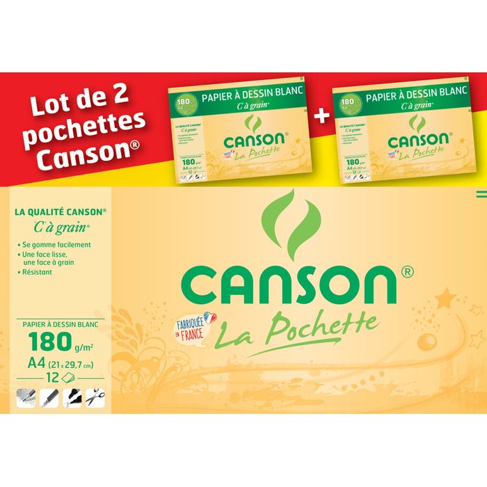CANSON C à Grain - Pochette 12 feuilles de papier dessin blanc A4 -  180g/m²