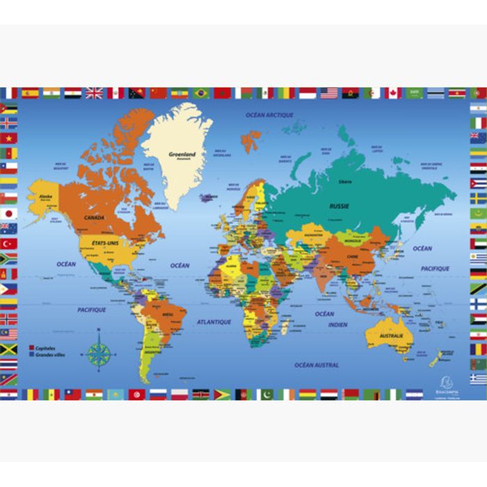 Tapis de souris Xxl avec carte du monde, sous-main, pour
