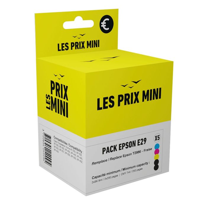 Cartouche compatible Epson 29 Fraise - Pack de 5 - noir, cyan, magenta,  jaune - Prix mini Pas Cher