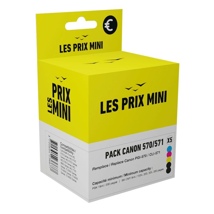 Cartouche compatible Canon CLI-571/PGI-570 - Pack de 5 - noir x2, cyan,  magenta, jaune - prix mini Pas Cher