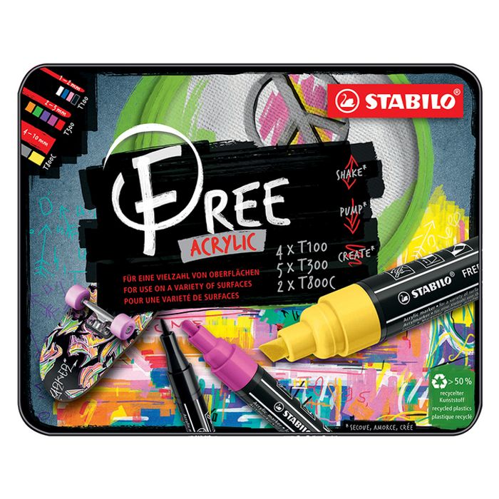 STABILO FREE - Kit de création 11 marqueurs acryliques - pointes mixtes Pas  Cher