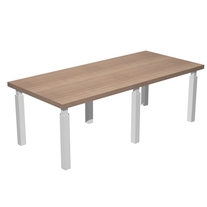 7331920004155-Table de réunion FLORA - L220 x P100 cm - 6 pieds en métal blanc - plateau imitation merisier arabis--0