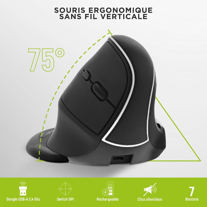 T'nB Mini souris sans fil ergonomique verticale et rechargeable