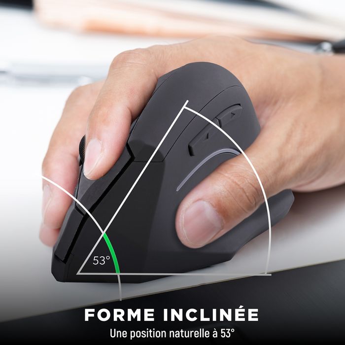Souris Sans Fil Ergonomique Verticale – 6 Boutons, Noire (Générique)