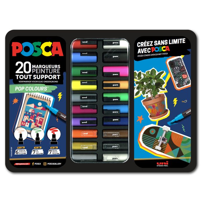 Posca - Pack de 20 marqueurs - pointes et couleurs pop assorties Pas Cher |  Bureau Vallée