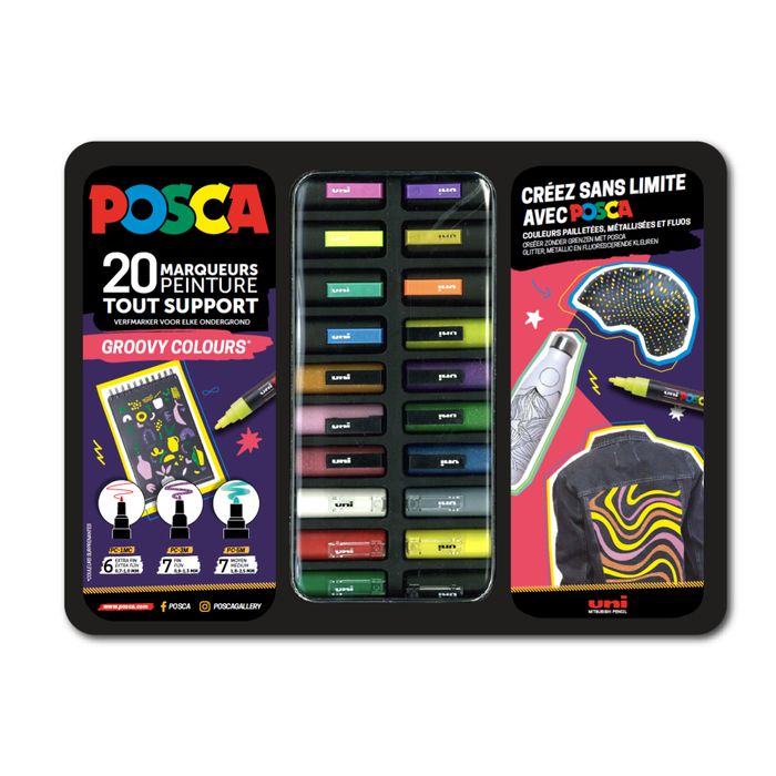 Posca - Pack de 20 marqueurs – pointes et couleurs groovy assorties Pas  Cher