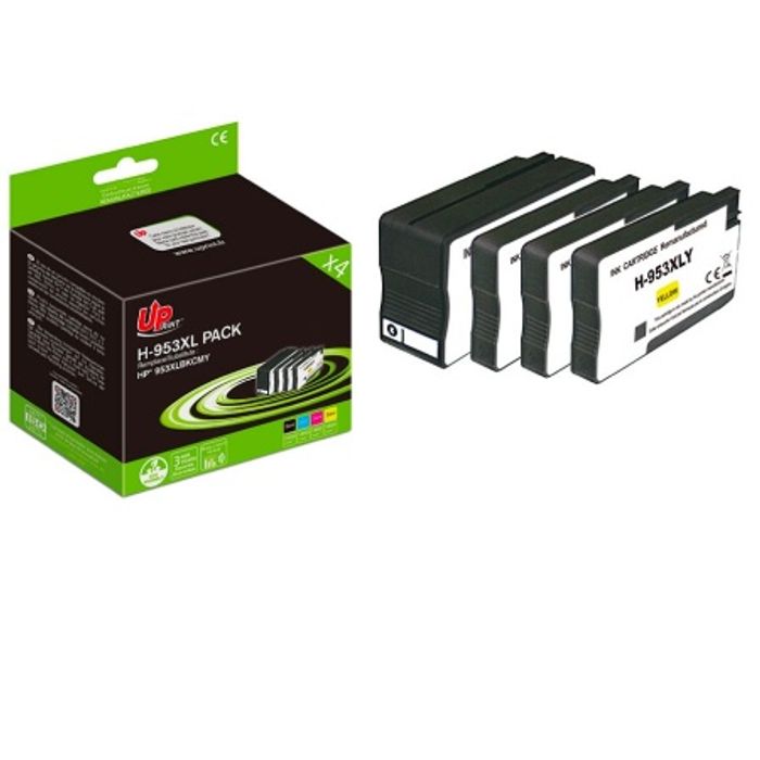 Pack De 4 Cartouches 953XL Remanufacturées Compatibles HP OfficeJet Pro - Noir, Cyan, Jaune, Magenta - Haute Capacité, Puce Intelligente