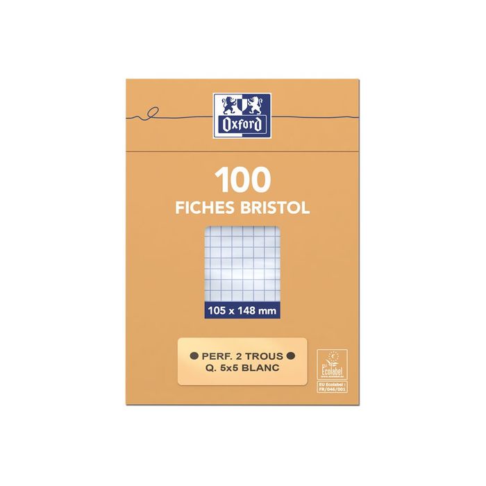 Oxford - Pack de 100 Fiches Bristol - 10,5 x 14,8 cm - petits carreaux -  non perforées 