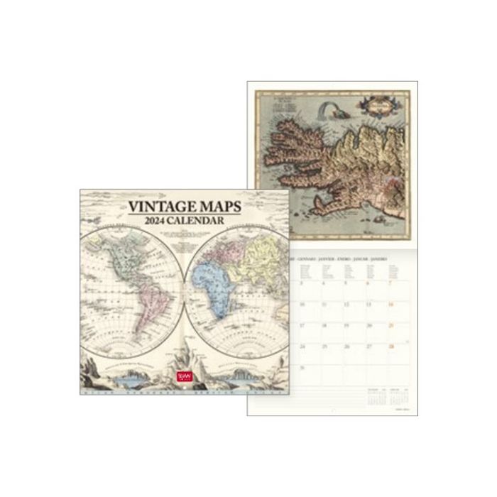 LEGAMI Calendriers Muraux - 2024- Vintage Maps-30X29 - Maps
