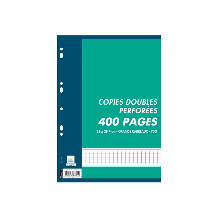 70 copies doubles non perforées 200 pages Grands carreaux Format