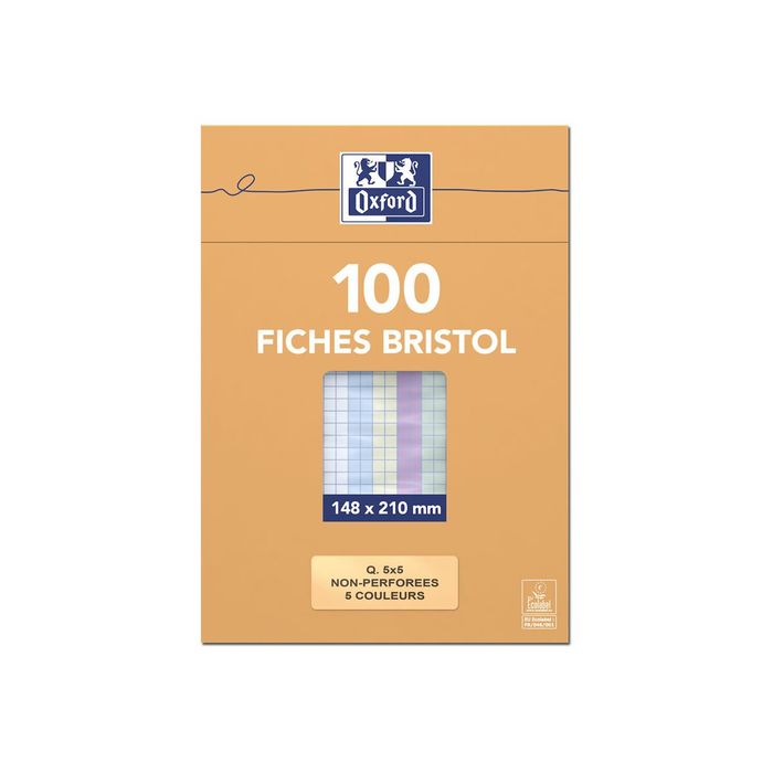 Paquet de 100 Fiches en couleurs BRISTOL Petit format OXFORD