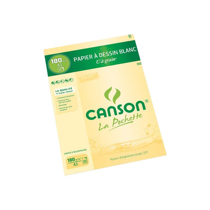 Canson C à grain - Pochette papier à dessin - 10 feuilles - A3 - 180 gr -  blanc