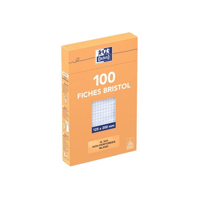 OXFORD Boîte distributrice 100 fiches bristol non perforées 148x210mm (A5)  uni Blanc
