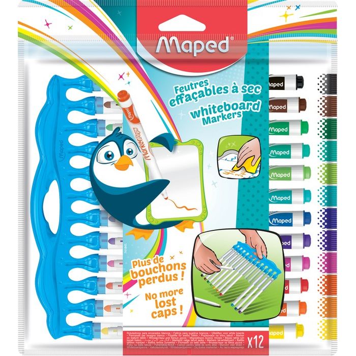 MAPED MARKER'PEPS - Pack de 12 - Marqueurs effaçables - pointe fine -  couleurs assorties Pas Cher