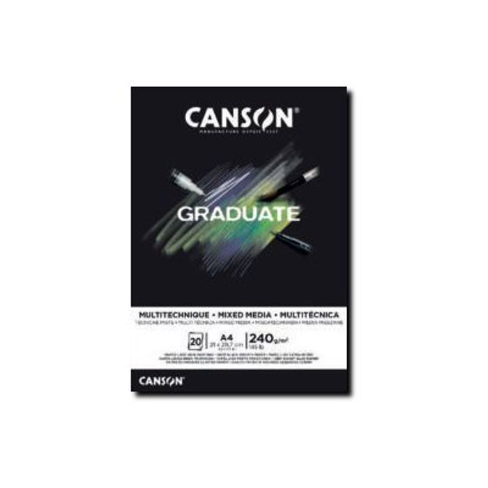 Canson Graduate Mix Media - Bloc dessin - A4 - 240 gr - noir Pas Cher
