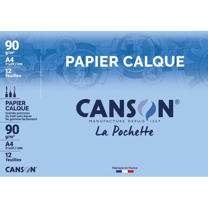 CANSON - Pochette 12 feuilles de papier calque A4 - 90g/