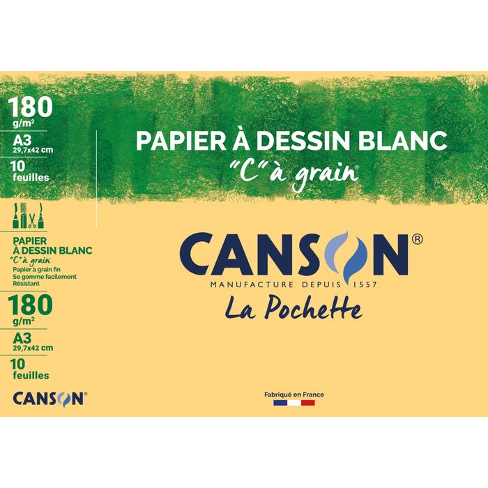 CANSON Papier à dessin A3 - 1557® - 180g - 30 feuilles - Blanc