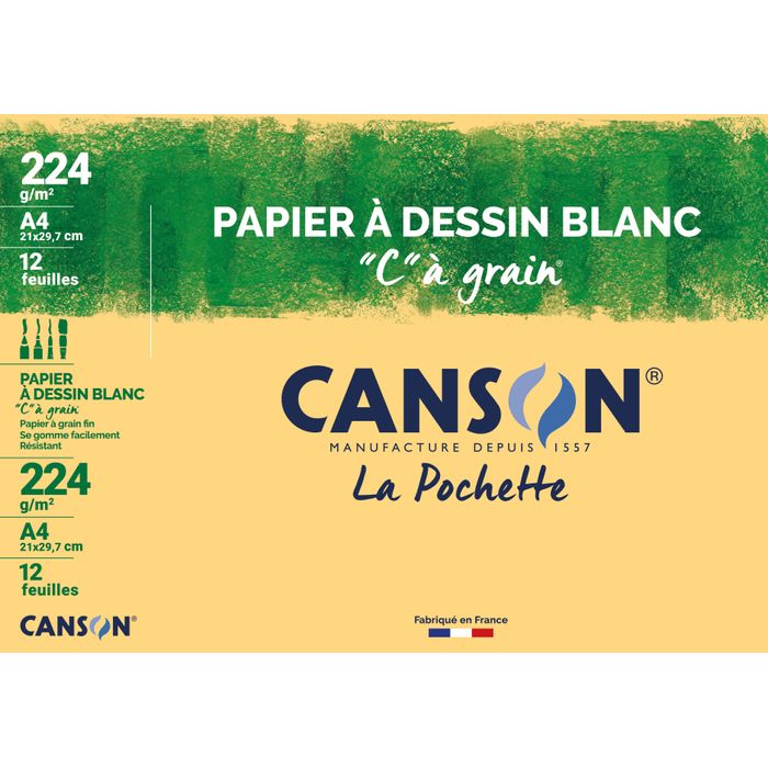 Canson - C à Grain - pochette papier à dessin - 12 feuilles - A4 - 224G -  blanc Pas Cher