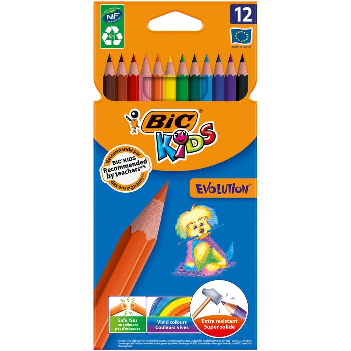 Pochette de 18 crayons de couleur - Evolution ECOlution - Bic Kids -  Dessiner - Colorier - Peindre