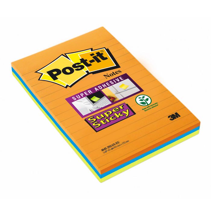 Post-it - 3 Blocs notes Super Sticky - grand format 101 x 152 mm Pas Cher