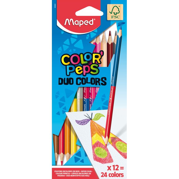 MAPED Pochette cartons de 24 crayons de couleur DUO COLOR'PEPS