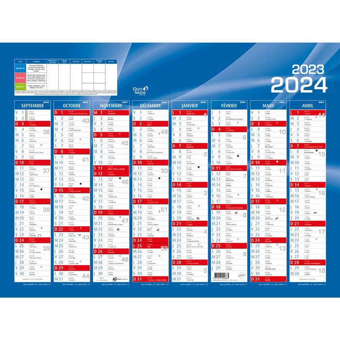 QUO VADIS Calendrier Décembre à Décembre 2024, format 55 x 40,5 cm Bleu