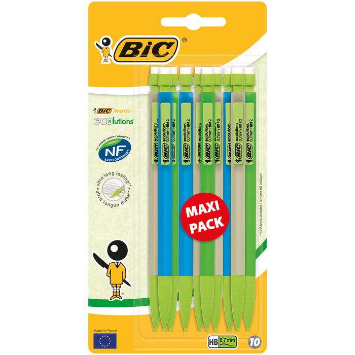 Porte-mines BIC Matic Fun - Pochette De 10 (8+2 Offerts) - Mines 0,7 Mm HB - Couleurs Assorties - Fabriqué En France