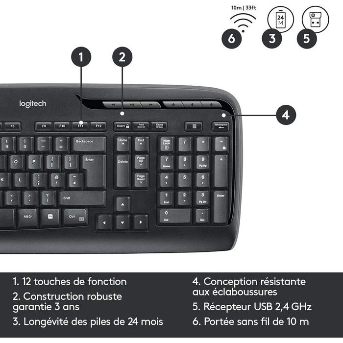 Logitech Wireless Combo MK235 - Pack clavier souris - Garantie 3