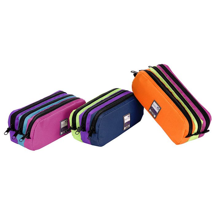 Trousse rectangulaire Trizip Girl - 3 compartiments - 3 coloris disponibles  - Viquel Pas Cher