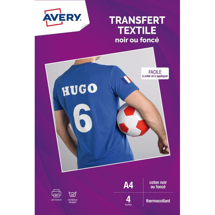 Avery - Papier transfert sur T-shirt/Textile foncé - 4 feuilles A4