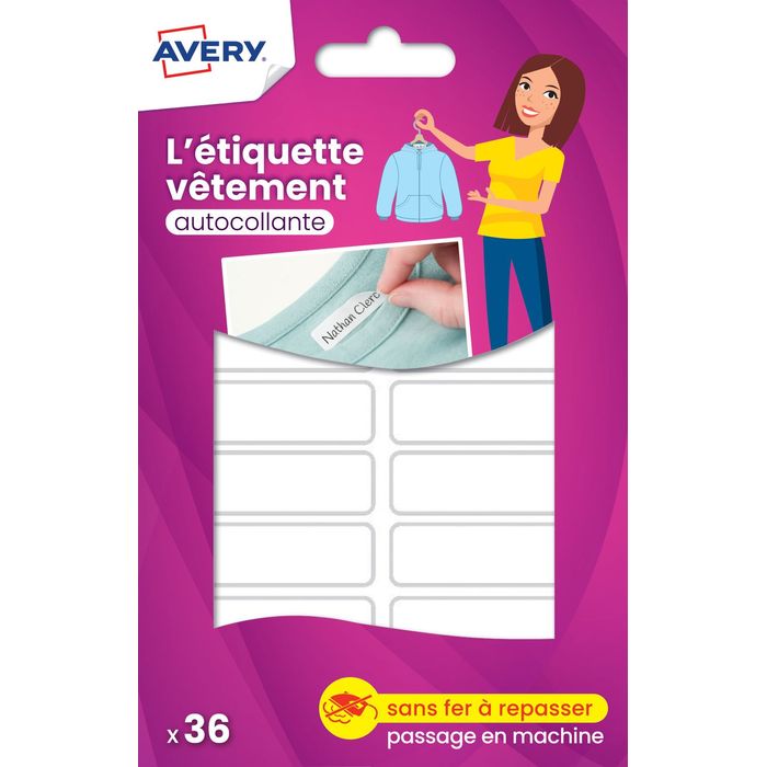 Avery - 36 Étiquettes blanches pour vêtements - 45 x 13 mm Pas Cher