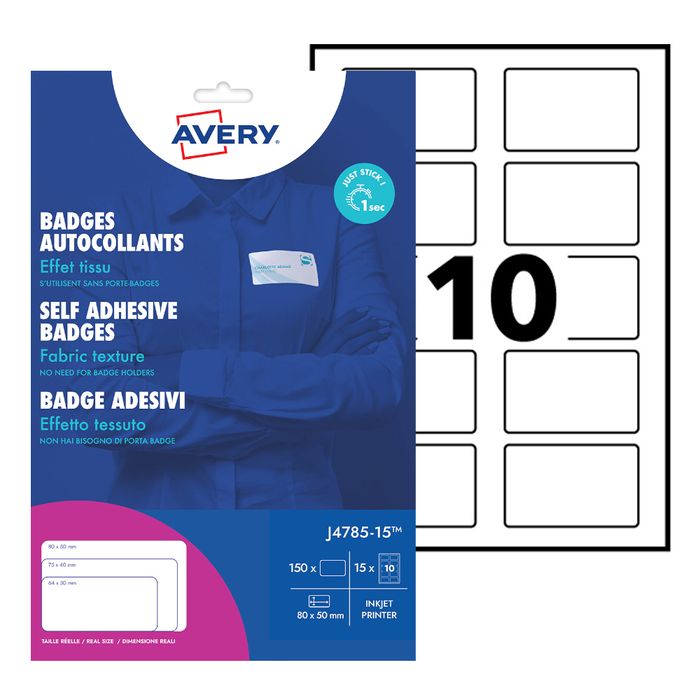 Avery - 150 badges adhésifs - pour étiquettes jet d'encre - 80 x 50 mm Pas  Cher
