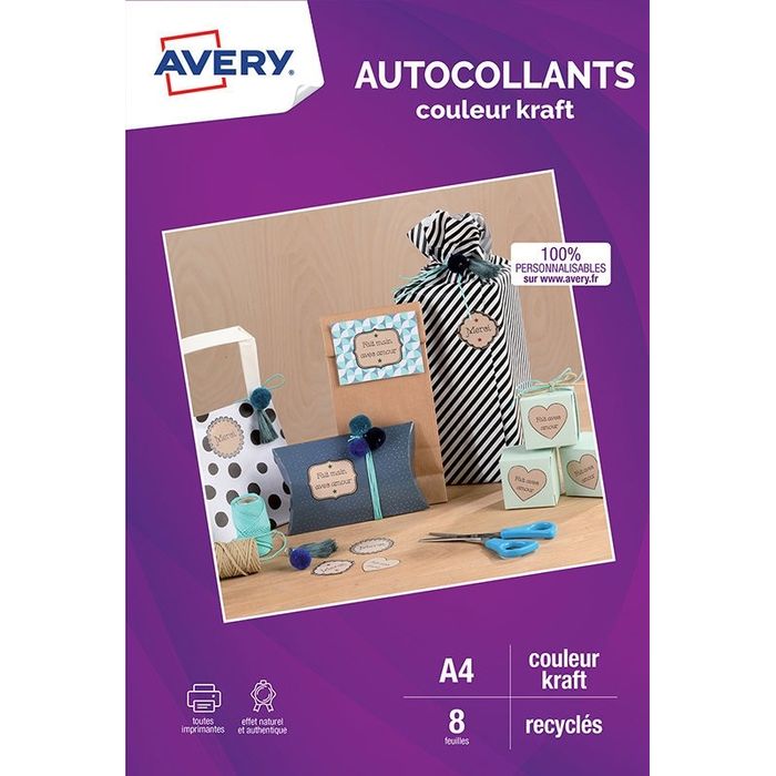 Avery - Autocollants kraft - 8 feuilles A4 Pas Cher