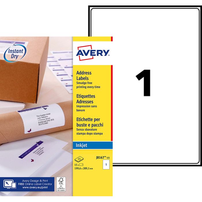 Avery - 15 Étiquettes d'expédition blanches - 199,6 x 289,1 mm