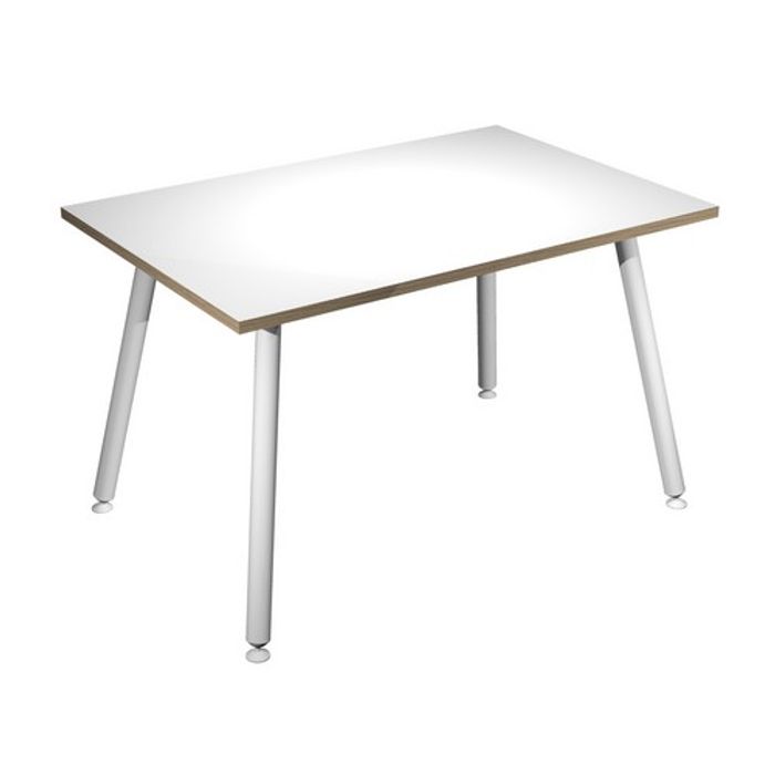 2012349510391-Table haute - 120 x 80 x 105 cm - Pieds métal blancs - Blanc chants chêne--0