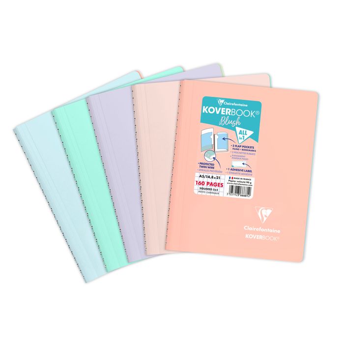 Carnet cahier A5 petits carreaux spirales polypro Clairefontaine