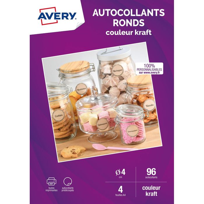 Avery - 96 Étiquettes autocollantes rondes kraft - diamètre 40 mm